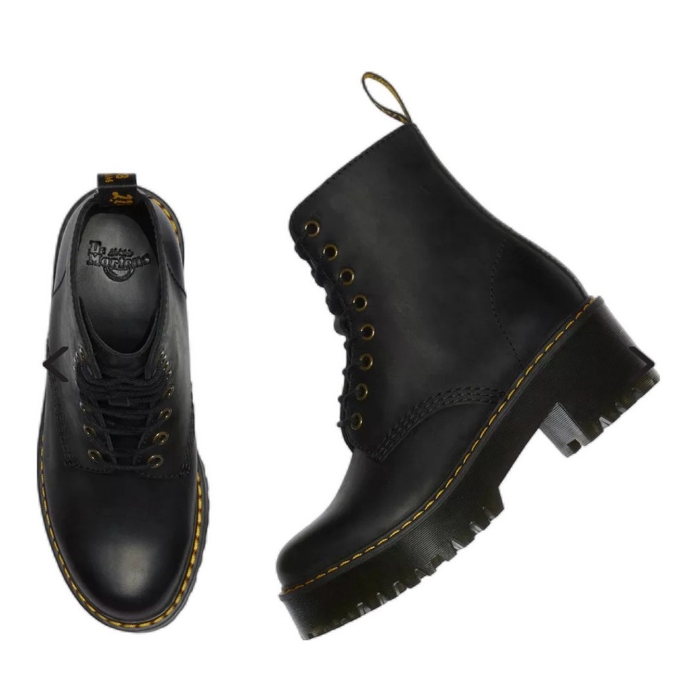 Dr. Martens Black Combat Boots with Yellow Stitching